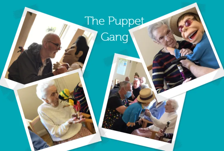 Older people interacting with puppets